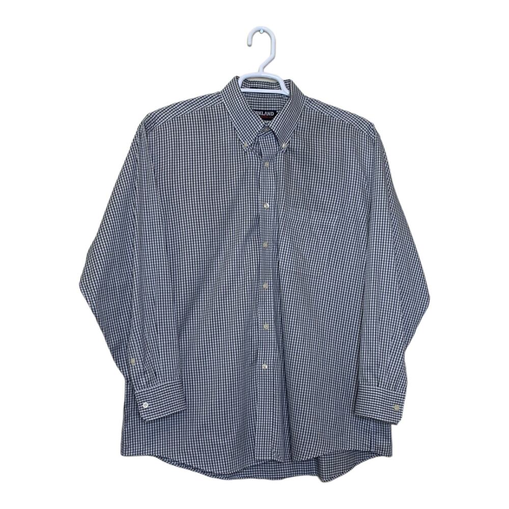 Kirkland men's black plaid long sleeves button casual shirt size neck 17.5 - XL